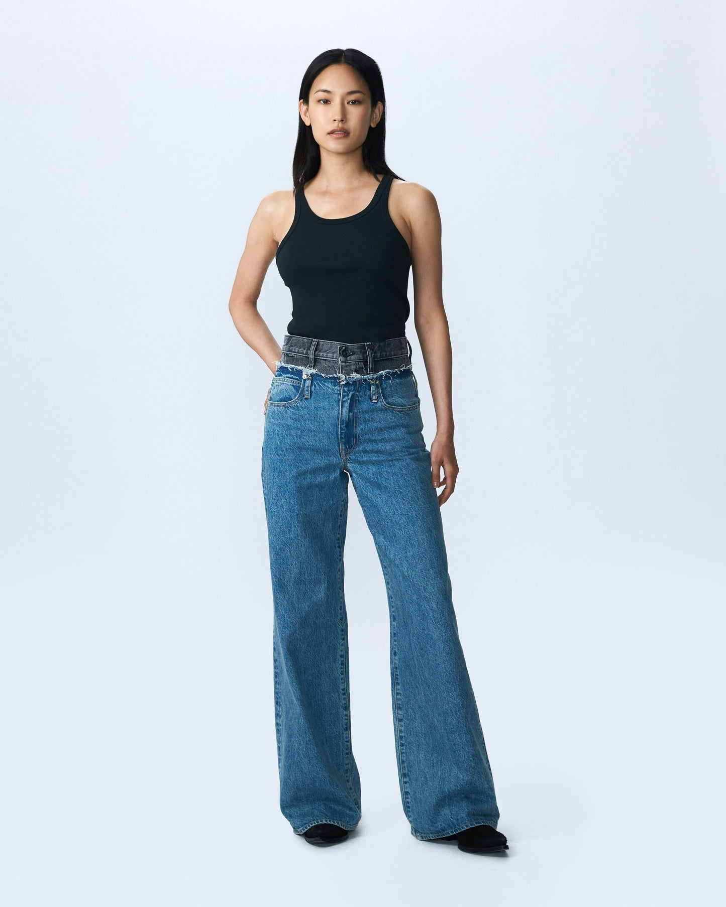 SLVRLAKE Re-Work Eva Double Waistband Jeans in Pacific Moon Blue