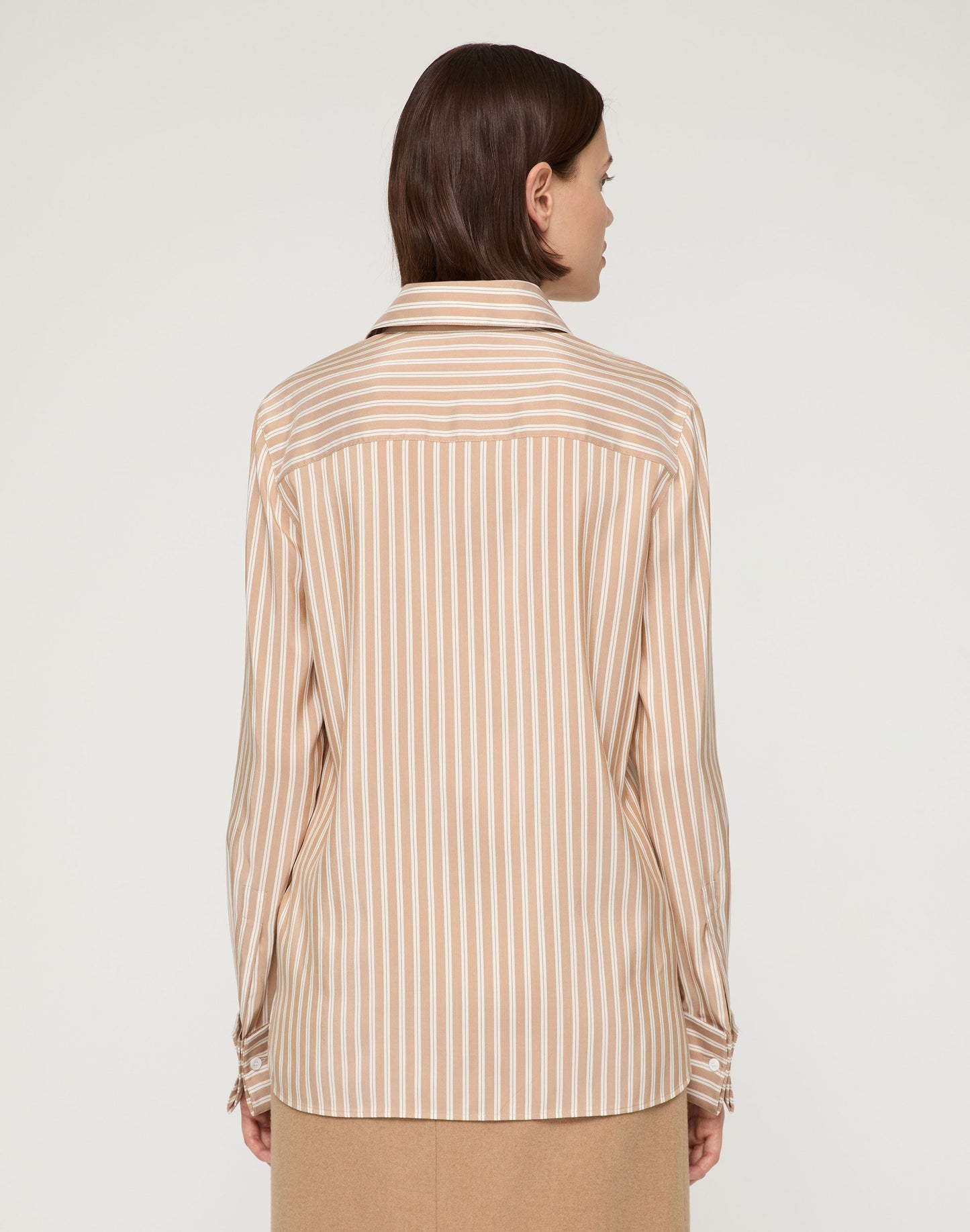 Lafayette 148 Striped Silk French Cuff Blouse in Camel Multi