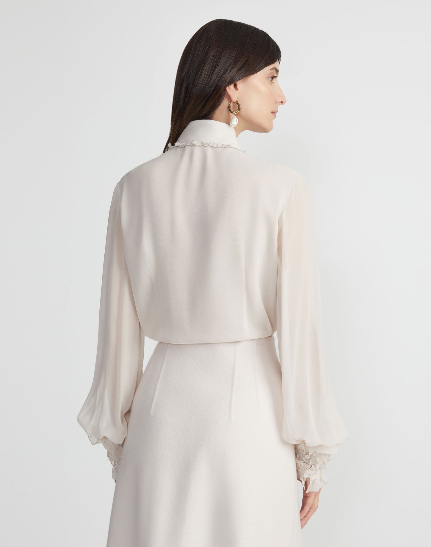 Lafayette 148 Pleated Collar Balloon Sleeve in Pearl