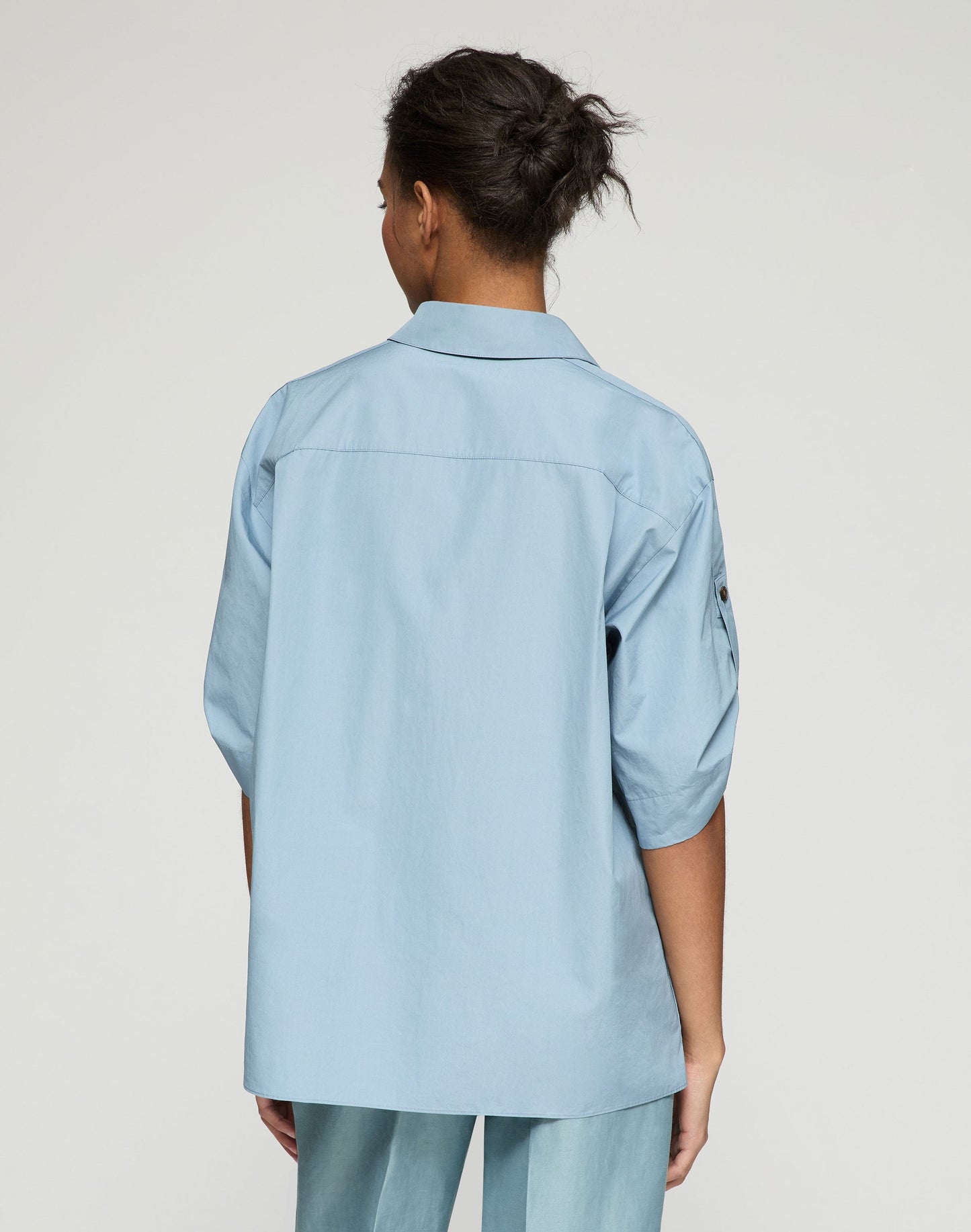 Lafayette 148 Tab Sleeve Popover Shirt in Paper Blue