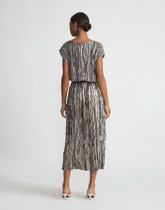 Lafayette 148 Cap Sleeve Plissé Blouse in Pewter Metallic