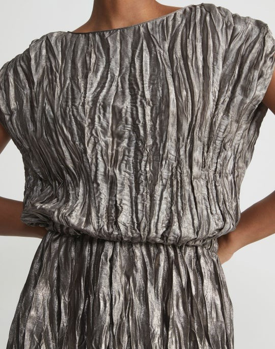 Lafayette 148 Cap Sleeve Plissé Blouse in Pewter Metallic