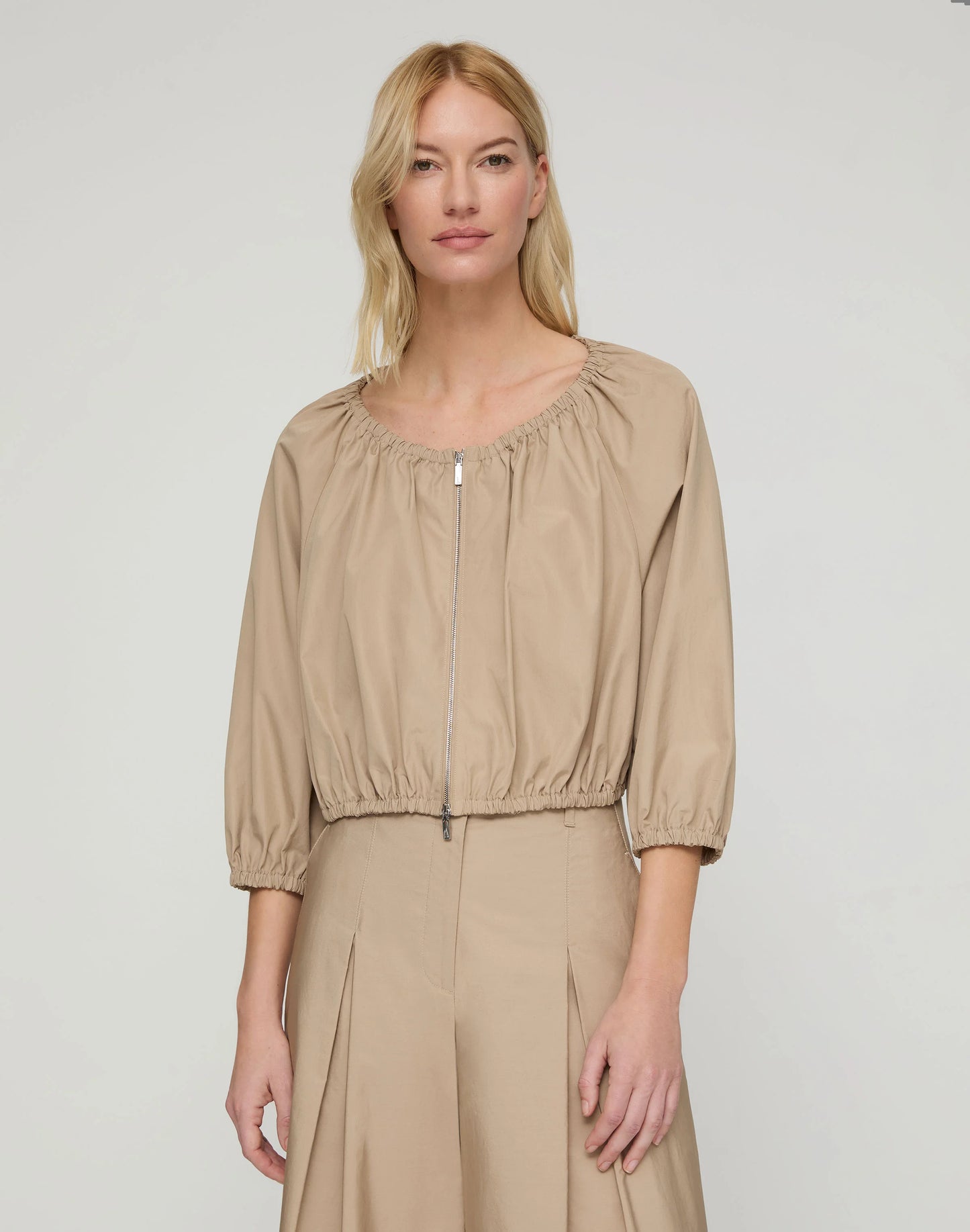 Lafayette 148 Organic Cotton Poplin Cropped Jacket in Clay