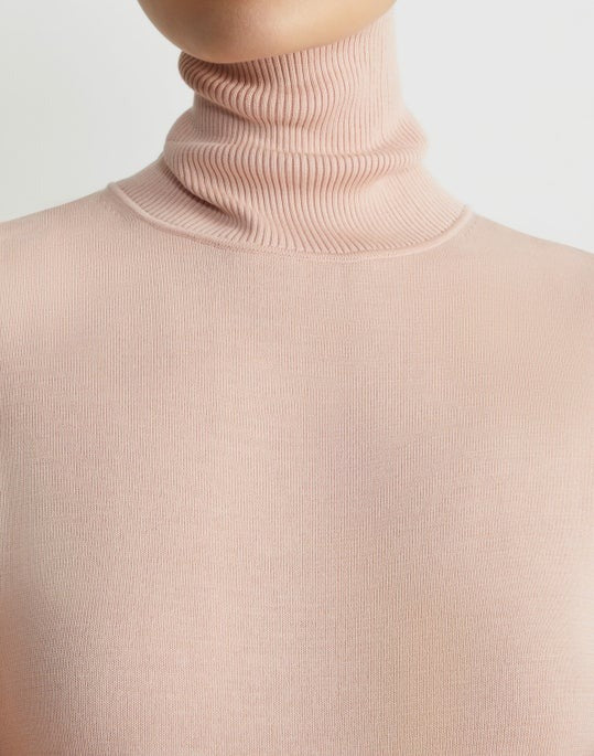 Lafayette 148 Matte Crepe Sleeveless Turtleneck in Buff Pink