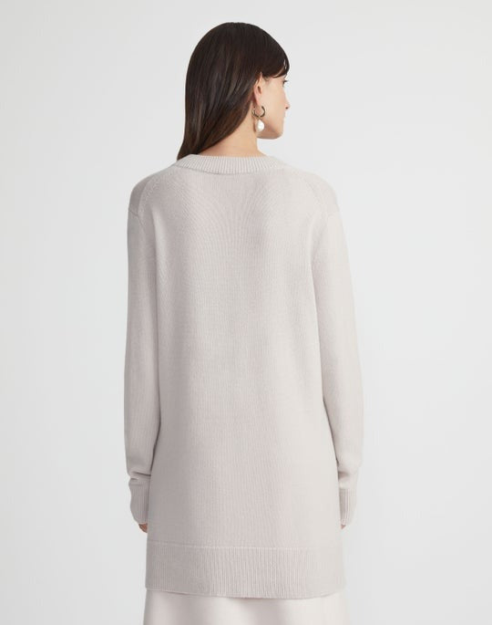 Lafayette 148 V-Neck Button Front Cardigan in Pearl
