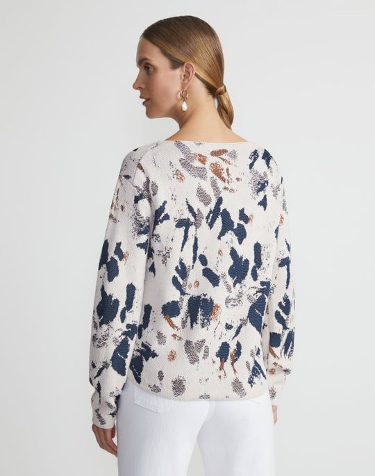 Lafayette 148 Paint Splatter Jacquard V-Neck in Creme