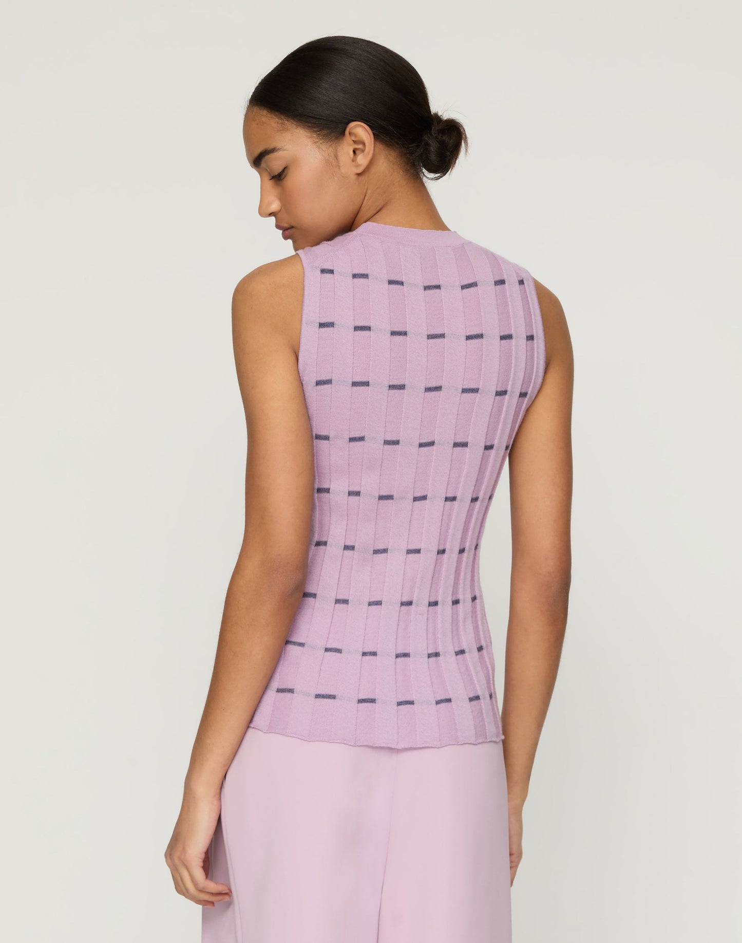 Lafayette 148 Striped Fine Gauge Cashmere Ribbed Shell in Lavender Tint Multi