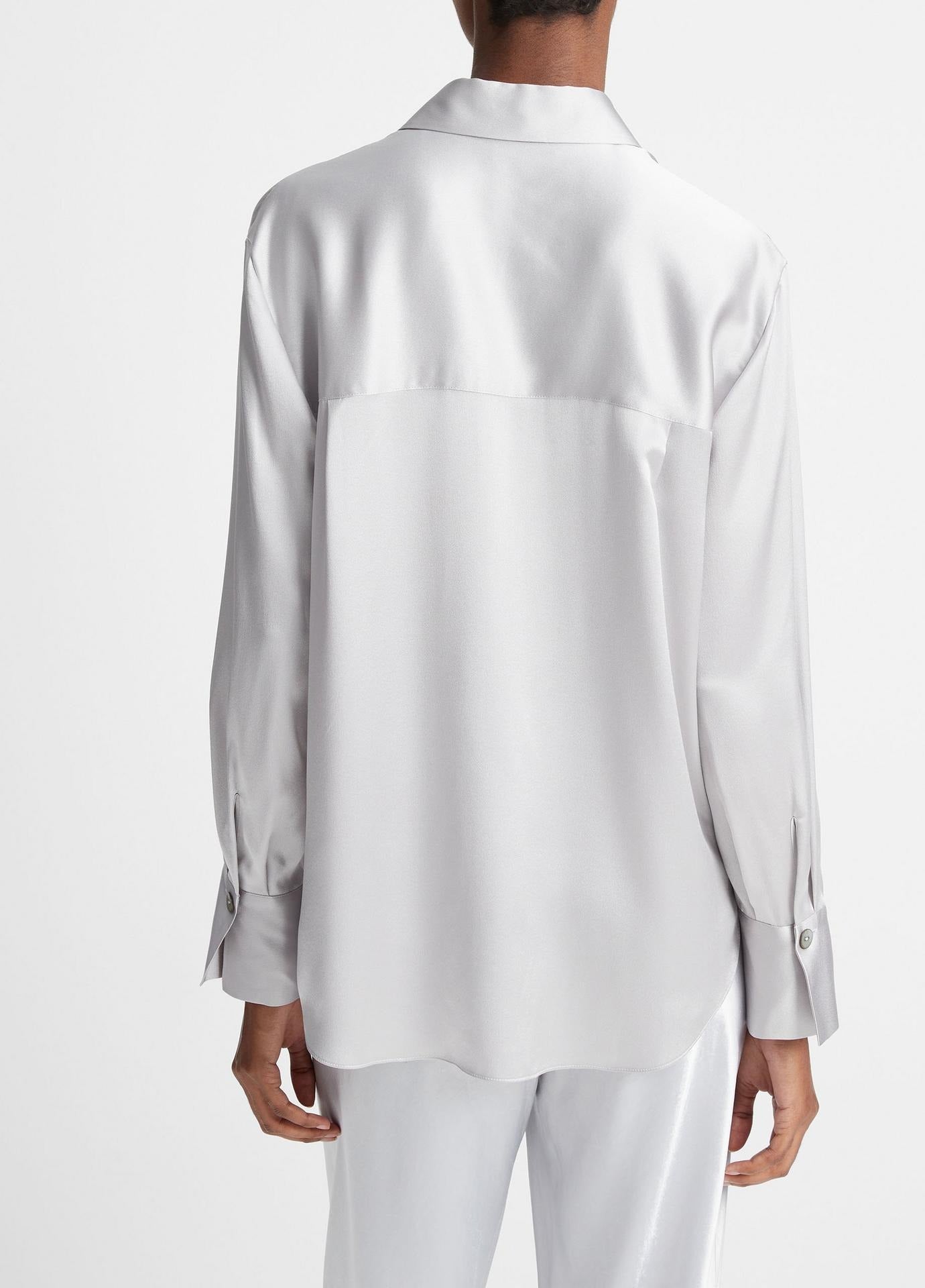 Vince Silk Relaxed Chest Pocket Blouse in Silverstone