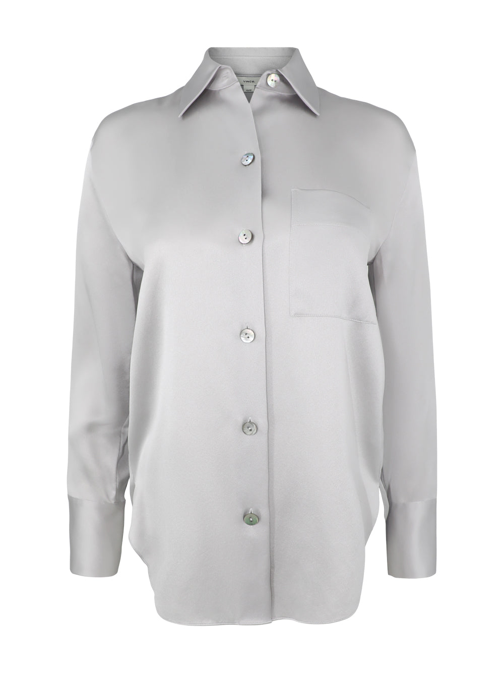 Vince Silk Relaxed Chest Pocket Blouse in Silverstone