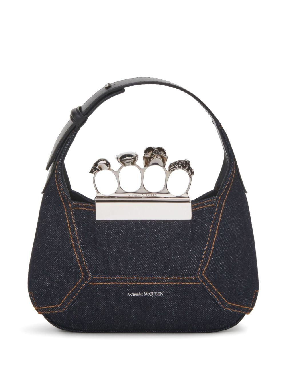 Alexander McQueen Jeweled Hobo Mini in Denim Black Leigh s of