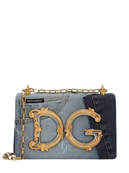 Dolce & Gabbana Girls Bag in Patchwork Denim and Plain Calfskin