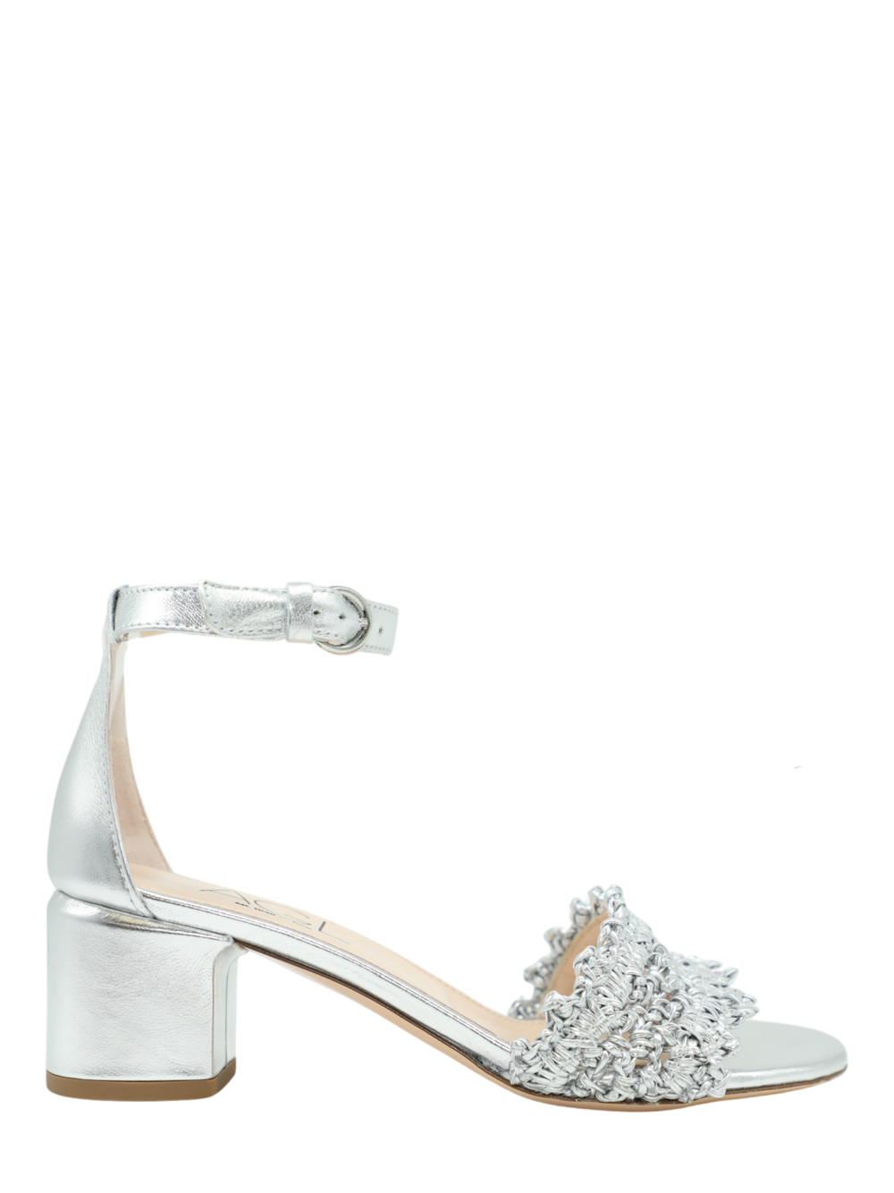 AGL Crochet Sandal Heel in Argento Silver