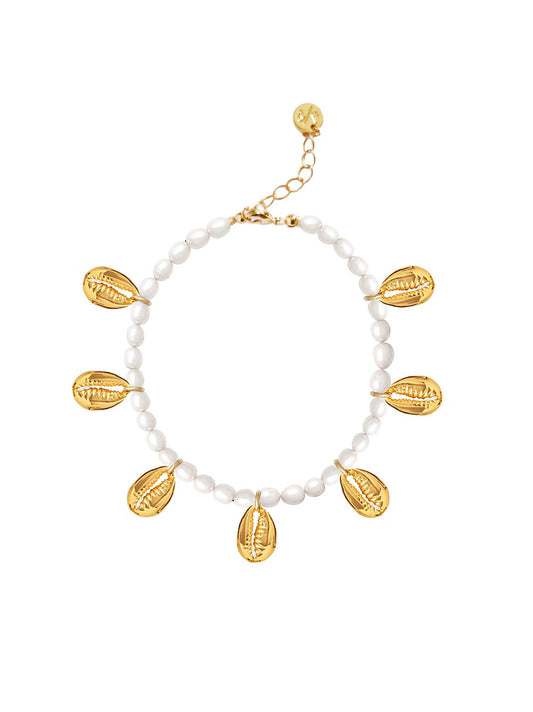 Adriana Pappas Pearl/Gold Shell Charms Anklet