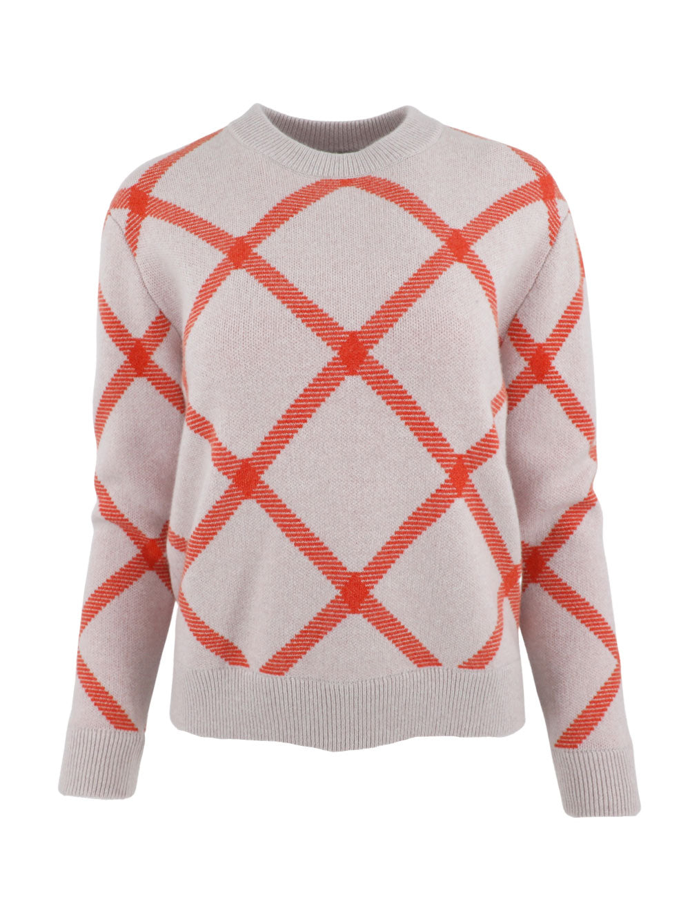Kinross Reversible Bias Plaid Crew Dune/Lobster Sweater