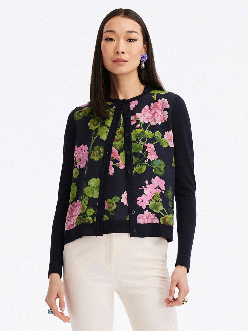Oscar de la Renta Long-Sleeve Geranium Cardigan
