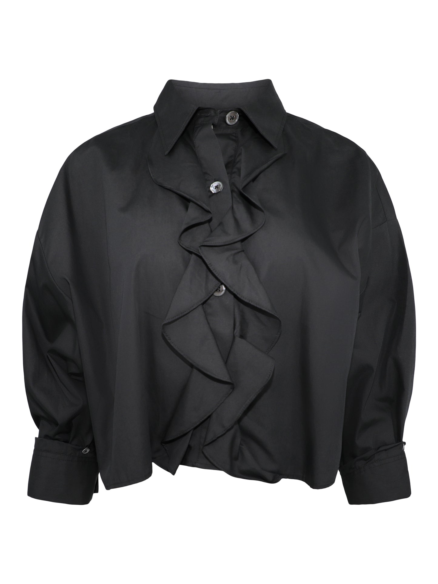 TWP The Ex Crop Ruffled Black Shirt