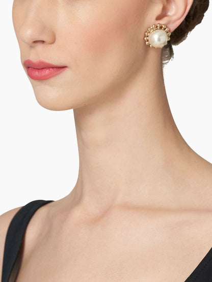 Carolina Herrera Pearl and Gold Stud Earrings