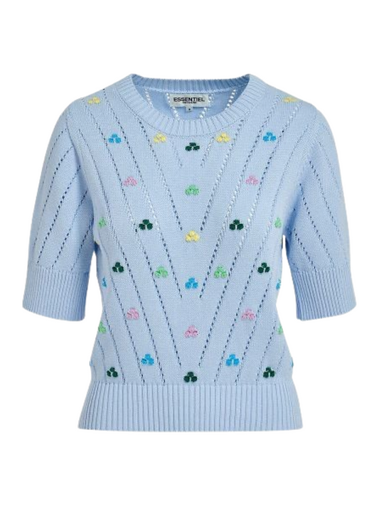 Essentiel Antwerp Light Blue Pointelle-Knitted Sweater With Embroideries