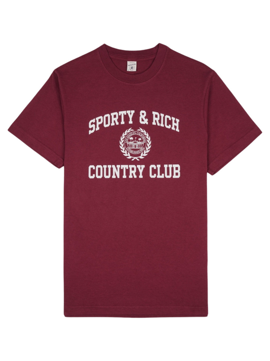 Sporty & Rich Varsity Crest T-Shirt in Merlot
