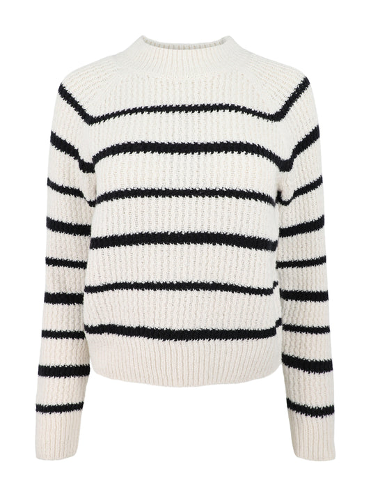 Vince Ribbed Stripe Pullover Sweater in Pampas/Black