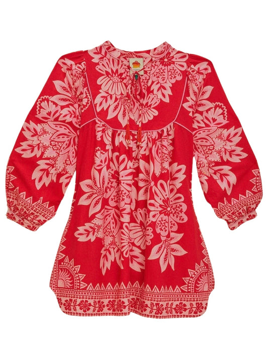 Farm Rio Flora Tapestry Red Long Sleeve Mini Dress