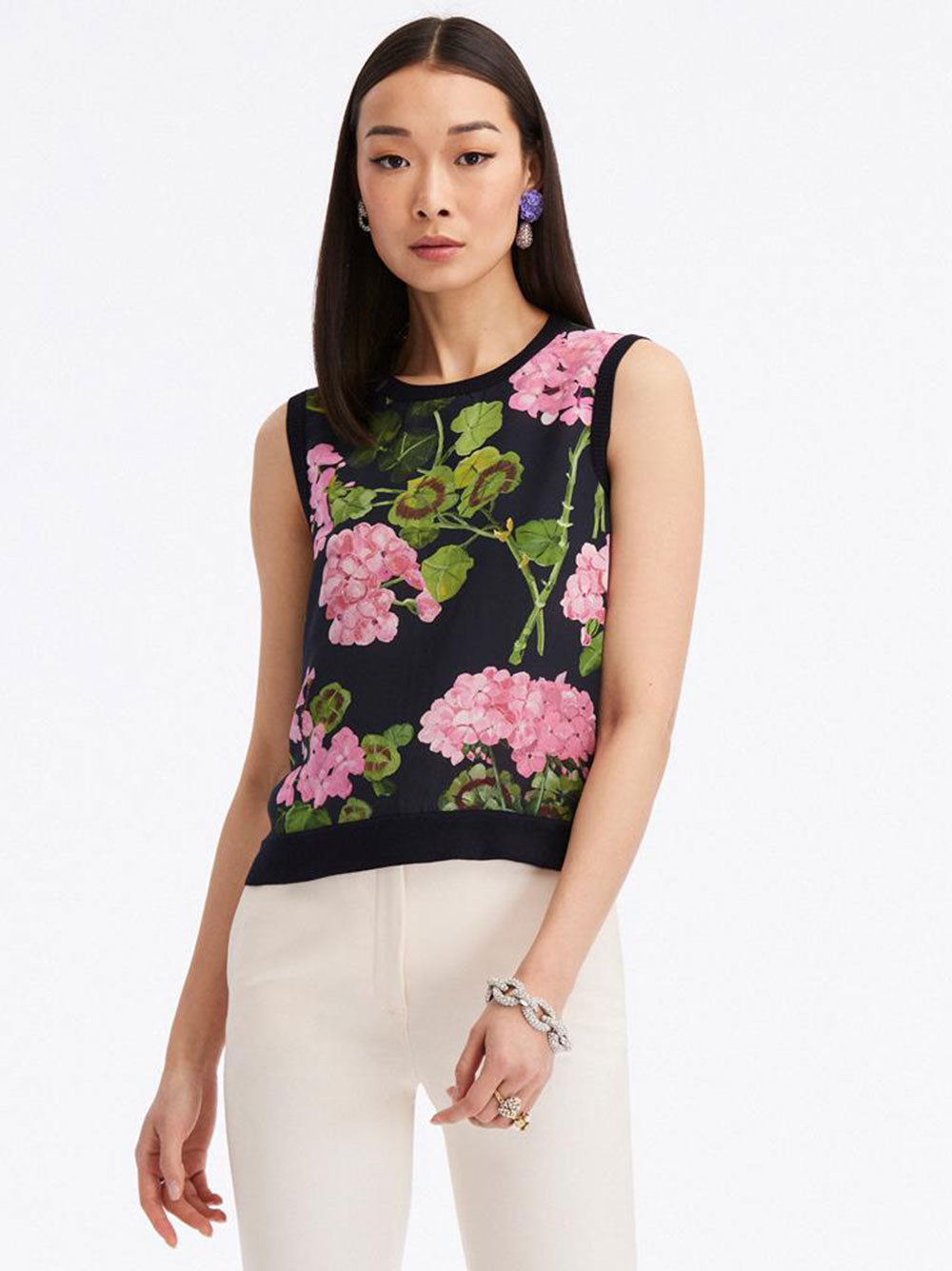 Oscar de la Renta Sleeveless Geranium Tank