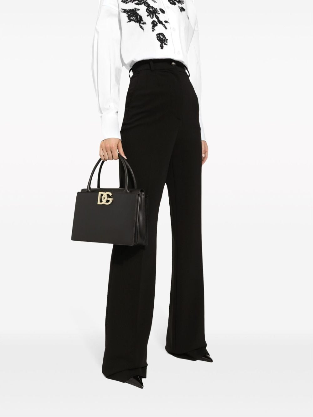 Dolce & Gabbana Logo-Plaque Leather Tote Bag in Black