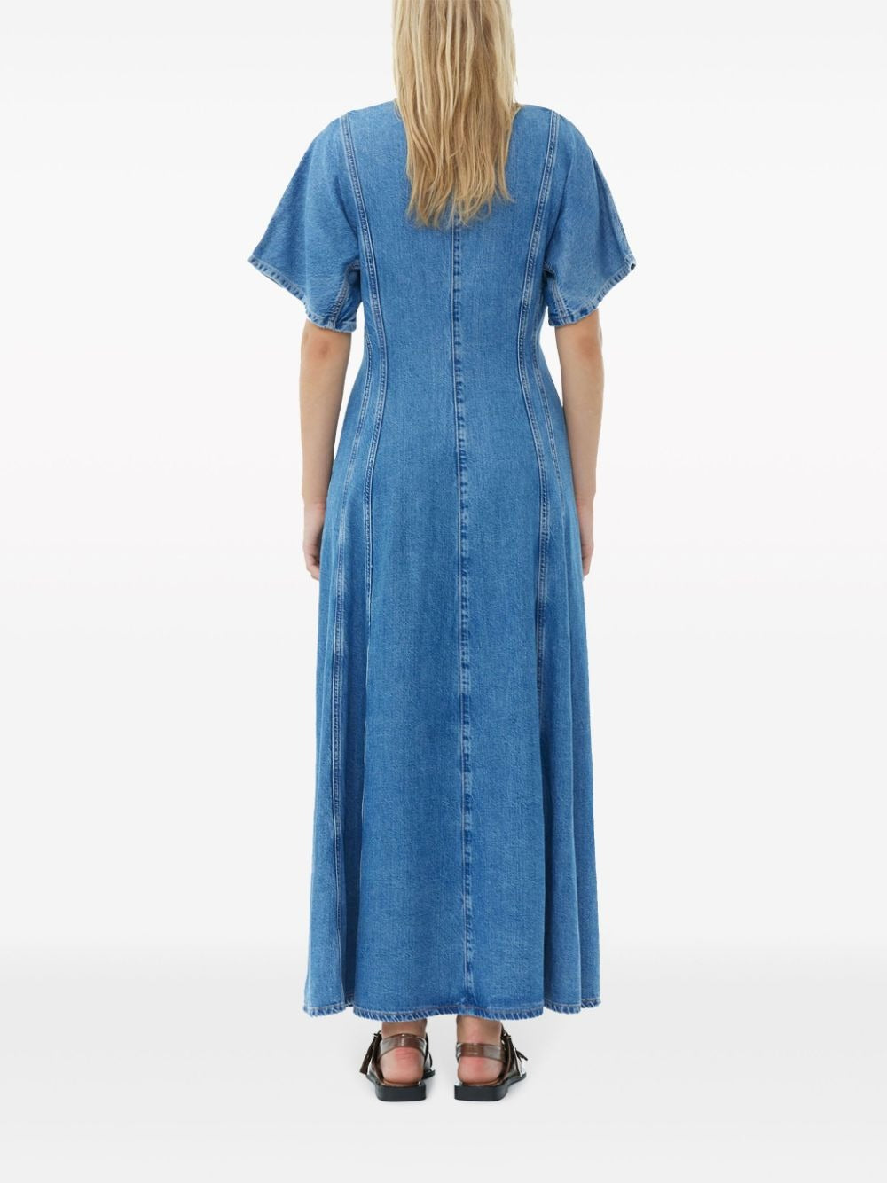 Ganni Future Denim Maxi Dress in Mid Blue Stone