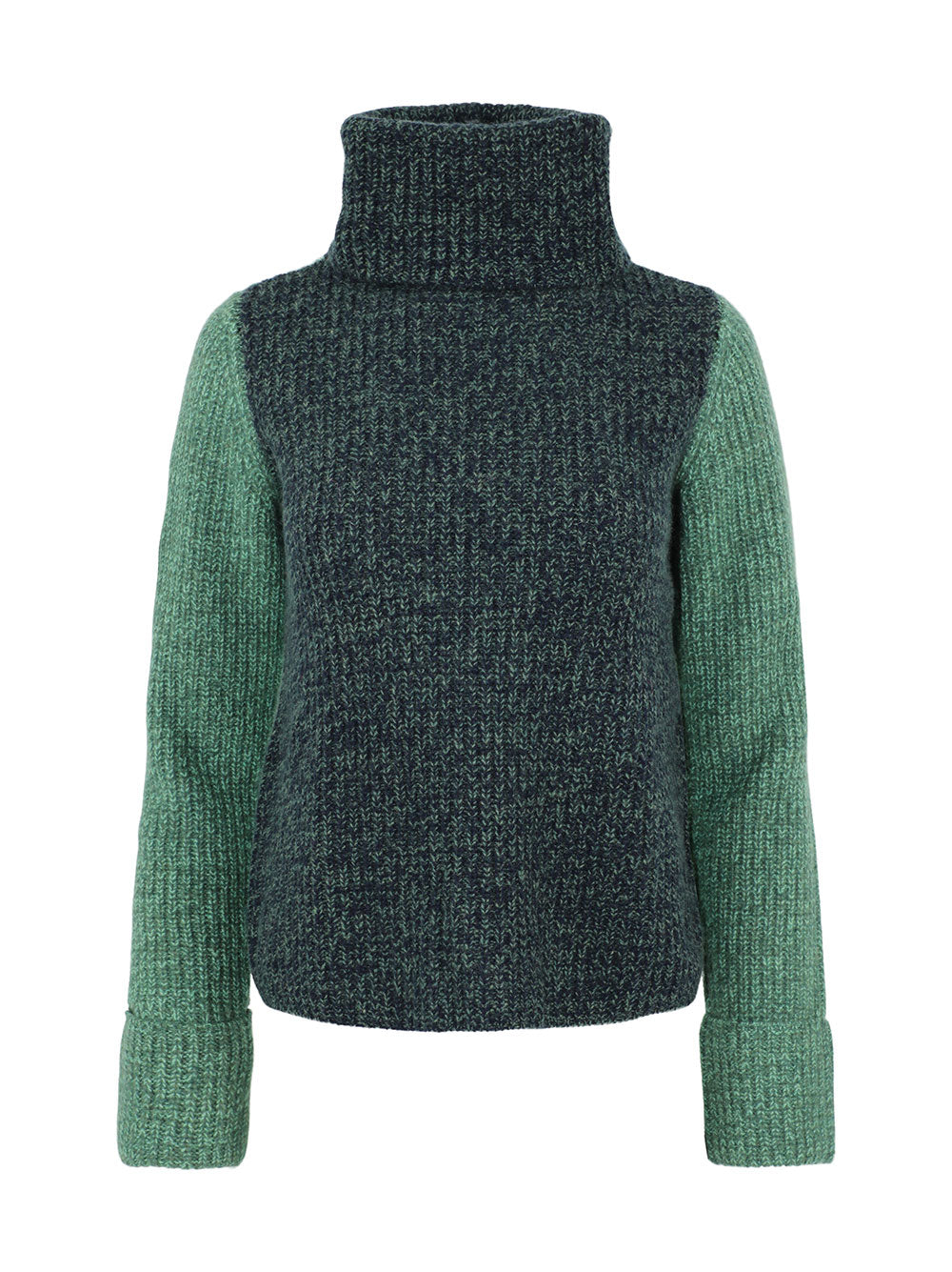 Autumn Cashmere Tweed Navy/Pickle Colorblock Turtleneck