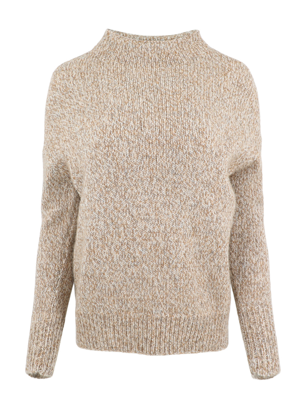Vince Multi Tweed Funnel Neck Sweater in Camel Marl