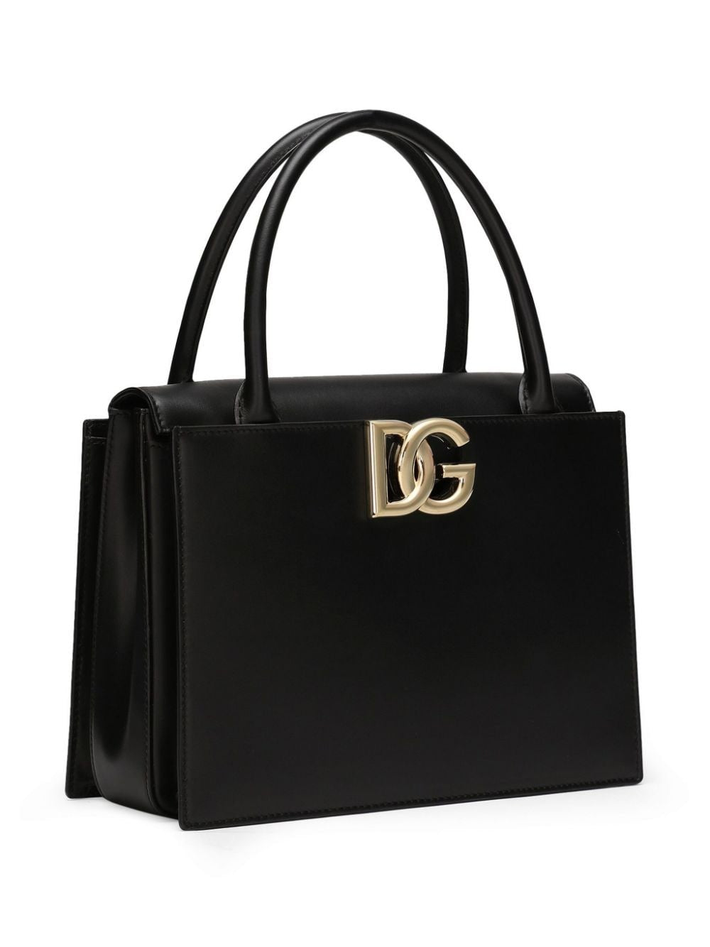 Dolce & Gabbana Logo-Plaque Leather Tote Bag in Black