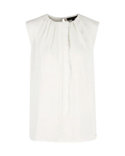 Marc Cain Sleeveless Ruffle Front Blouse in Off-White