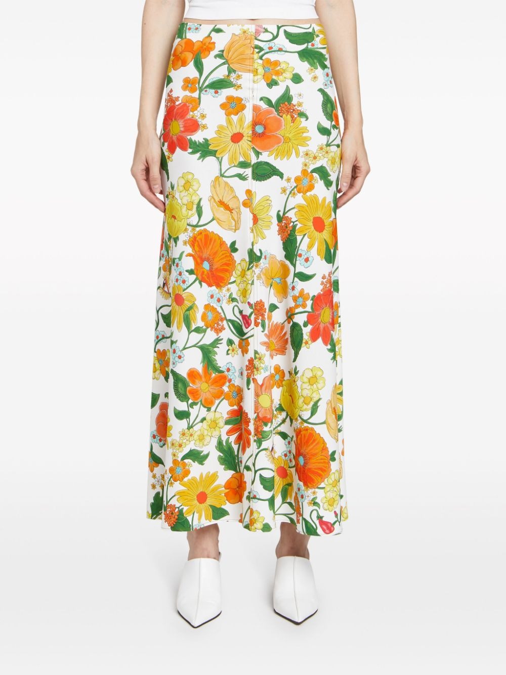 Stella McCartney Flora Midi Skirt in Multi Orange