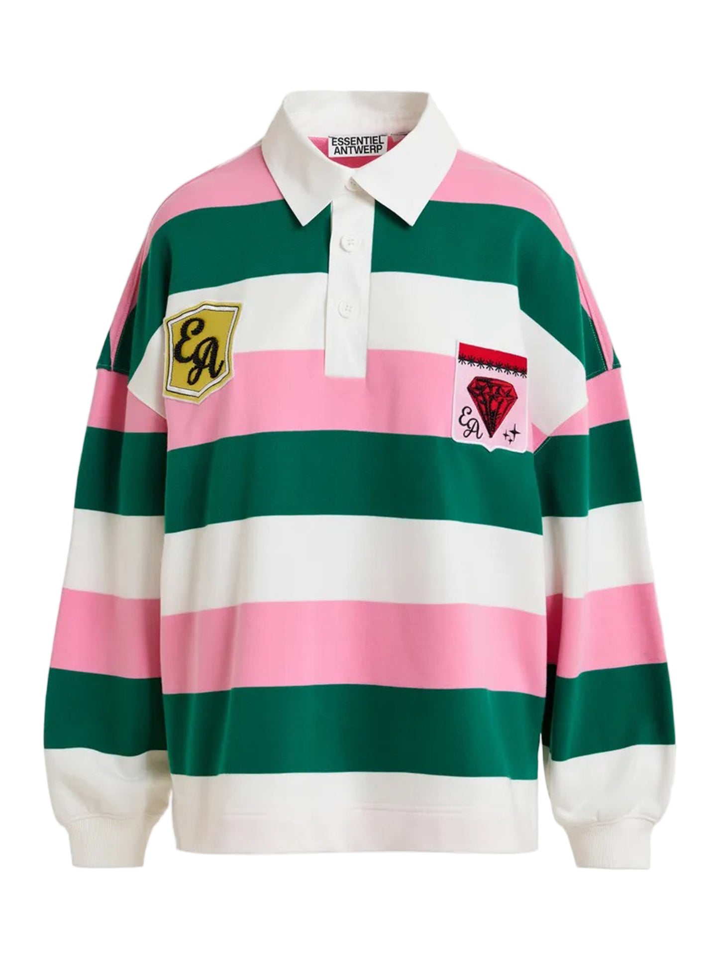 Essentiel Antwerp Striped Sweatshirt in Dark green/Off-white/Pink
