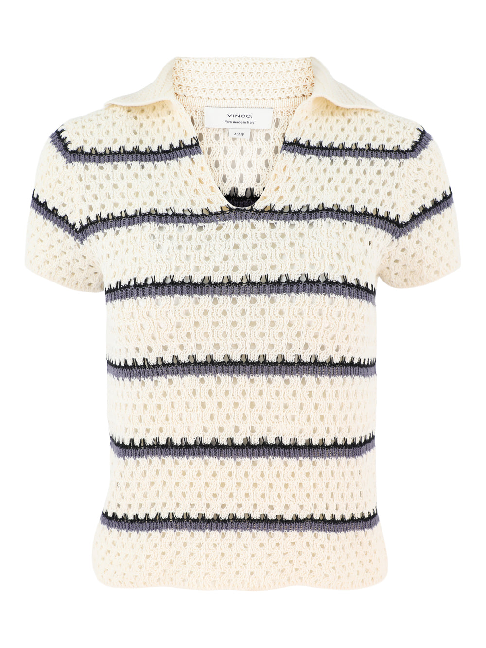 Vince Macrame Stripe Henley in Off White Combo