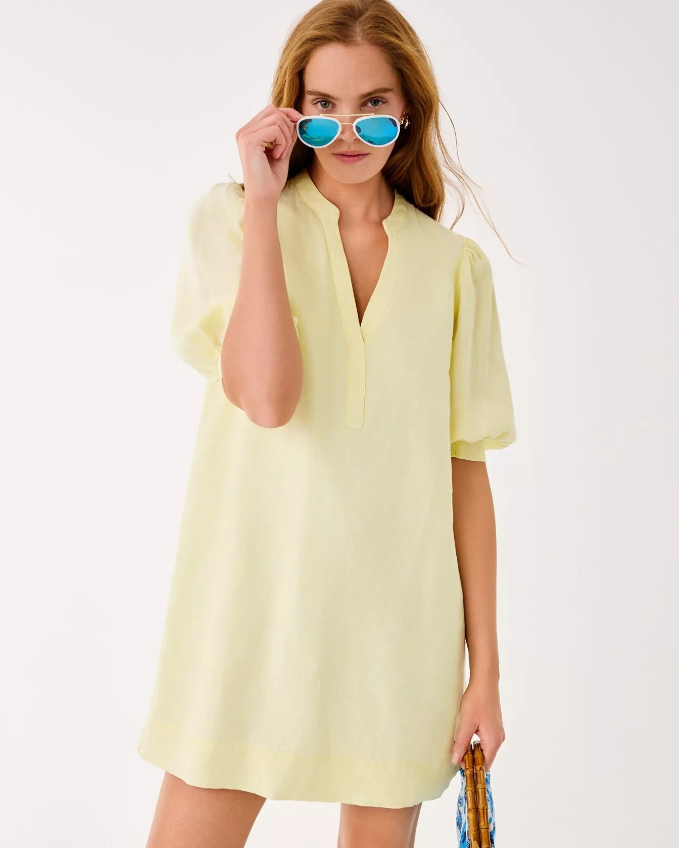 Lilly Pulitzer Mialeigh Linen Dress in Limoncello X Resort White