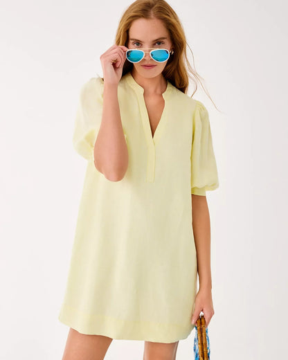 Lilly Pulitzer Mialeigh Linen Dress in Limoncello X Resort White