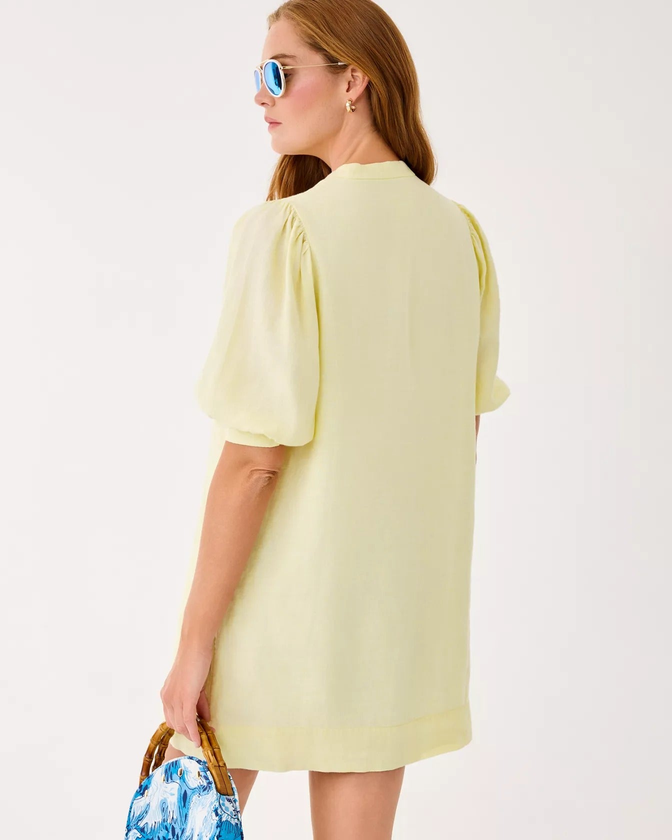 Lilly Pulitzer Mialeigh Linen Dress in Limoncello X Resort White