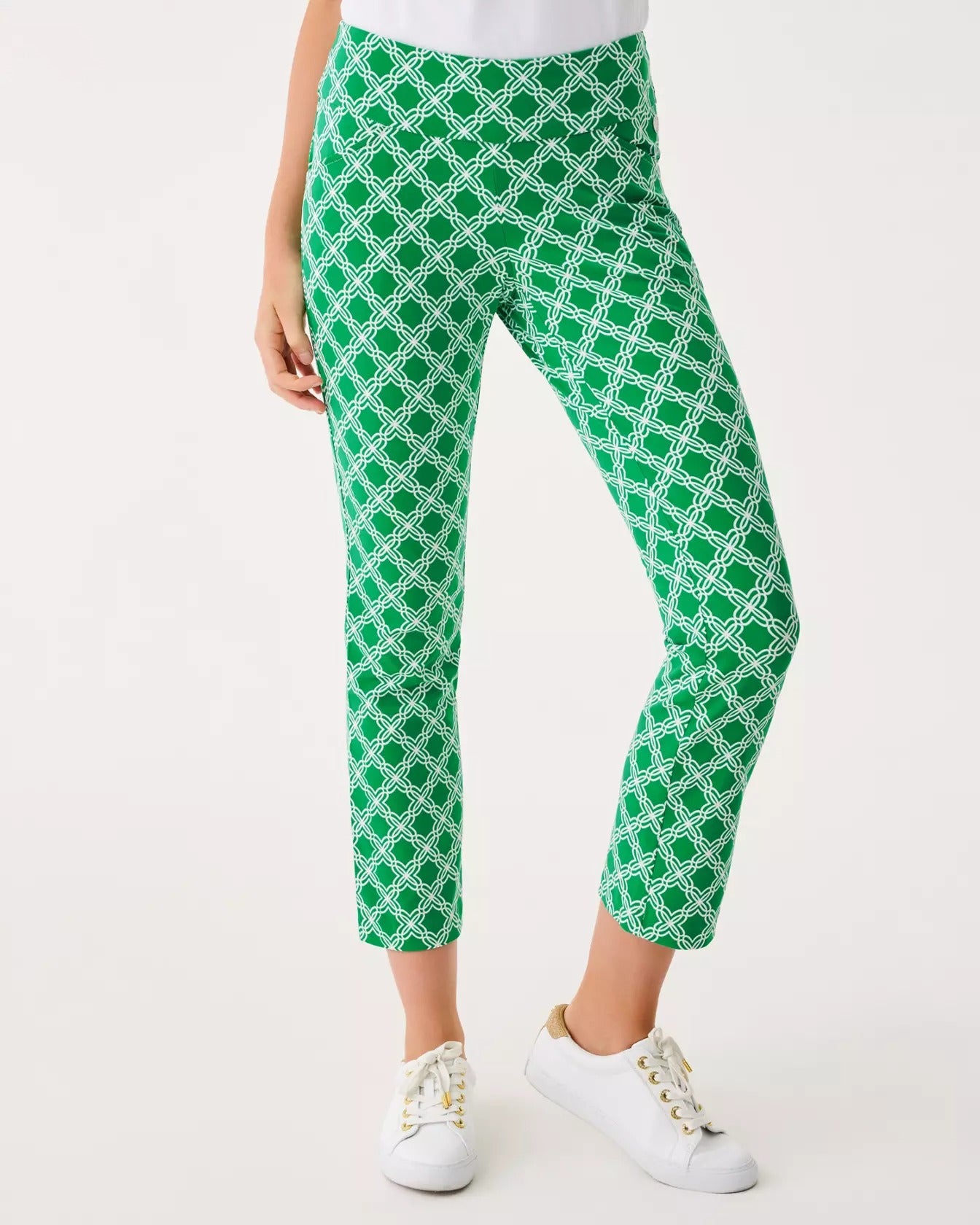 Lilly Pulitzer Corso Kick Flare Pant UPF 50+ in Bamboo Green Open Butterfly Pattern