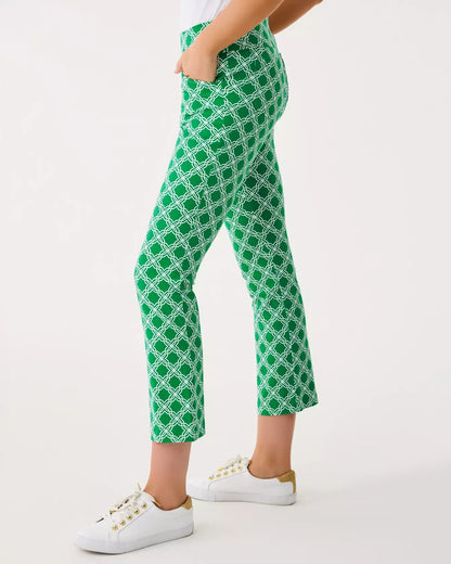 Lilly Pulitzer Corso Kick Flare Pant UPF 50+ in Bamboo Green Open Butterfly Pattern