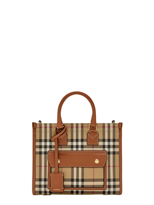 Burberry Mini Freya Tote Bag in Achive Beige/Briar Brown