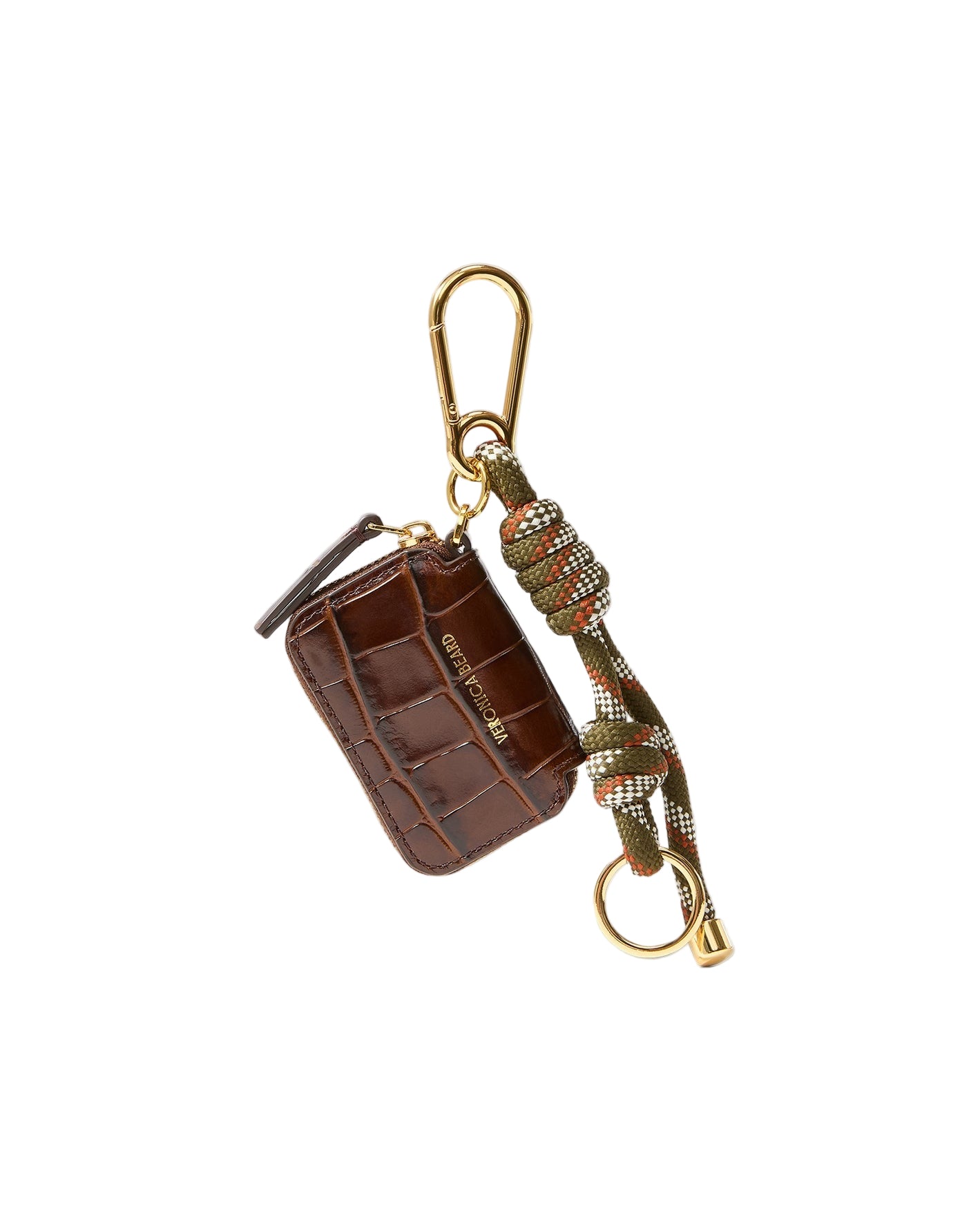 Veronica Beard Croc Zip Pouch Bag Charm in Chestnut Multi