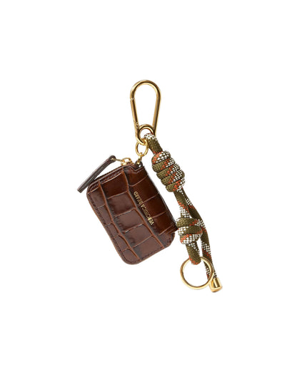 Veronica Beard Croc Zip Pouch Bag Charm in Chestnut Multi