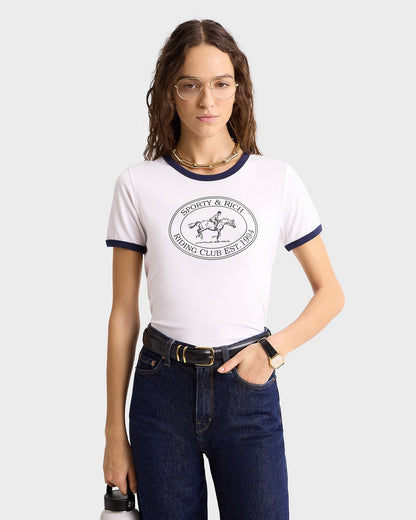 Sporty & Rich Riding Club Ringer Tee in White