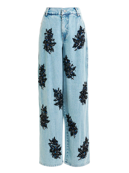 Essentiel Antwerp Embellished Wide-Leg Jeans in Blue and Black
