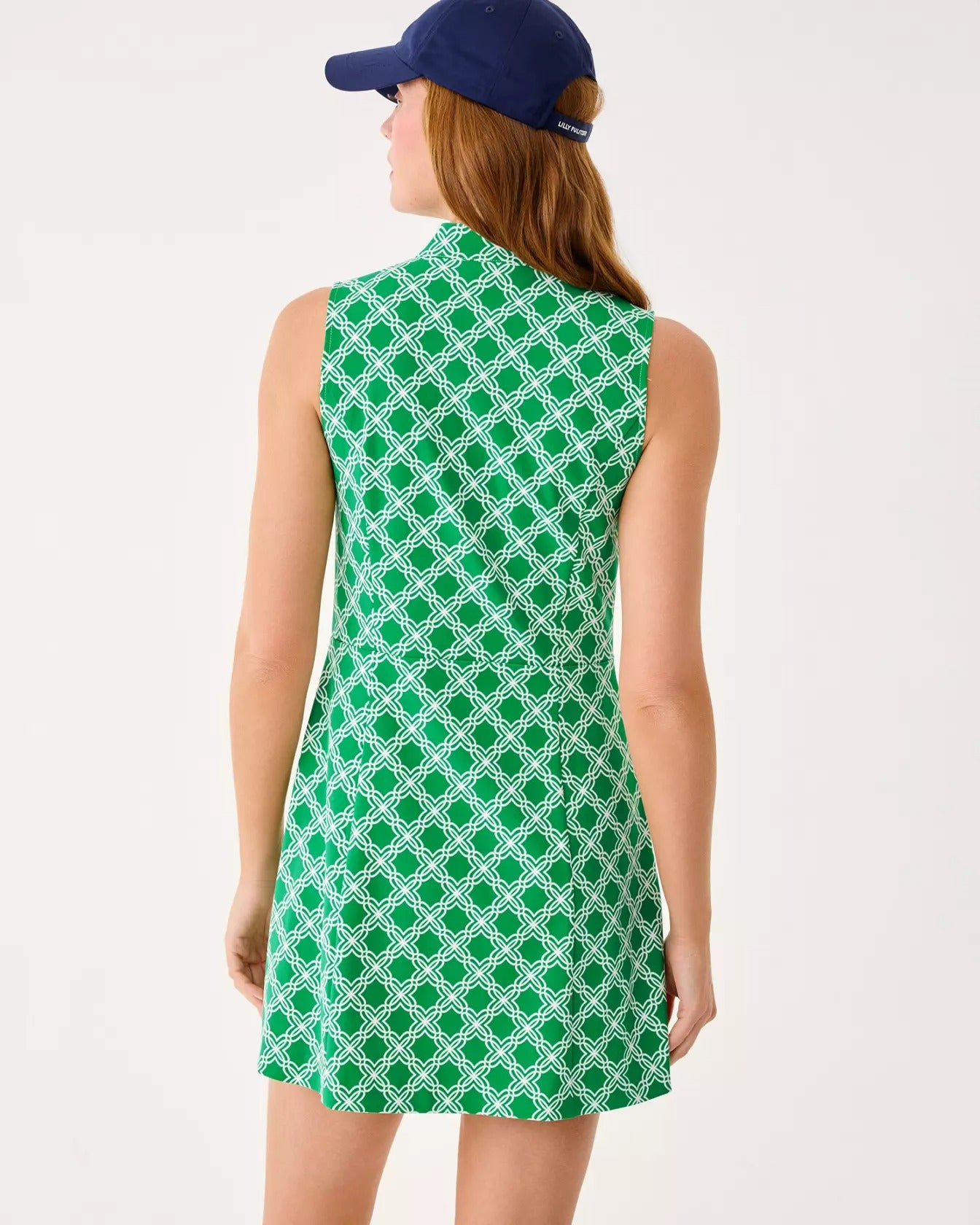 Lilly Pulitzer Catarina Ruffle Dress UPF 50+ in Bamboo Green Boo Green Open Butterfly Pattern