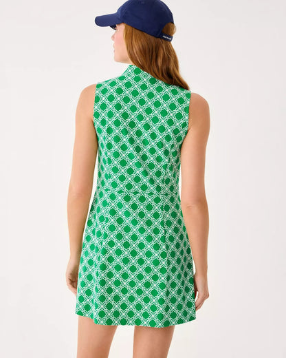 Lilly Pulitzer Catarina Ruffle Dress UPF 50+ in Bamboo Green Boo Green Open Butterfly Pattern