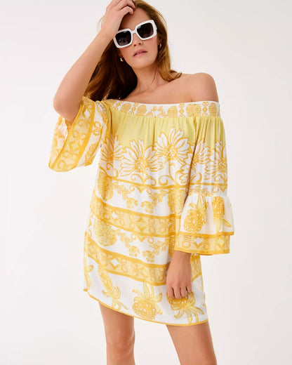 Lilly Pulitzer Kaori Off-the-Shoulder Dress in Golden Glow Juicy Story