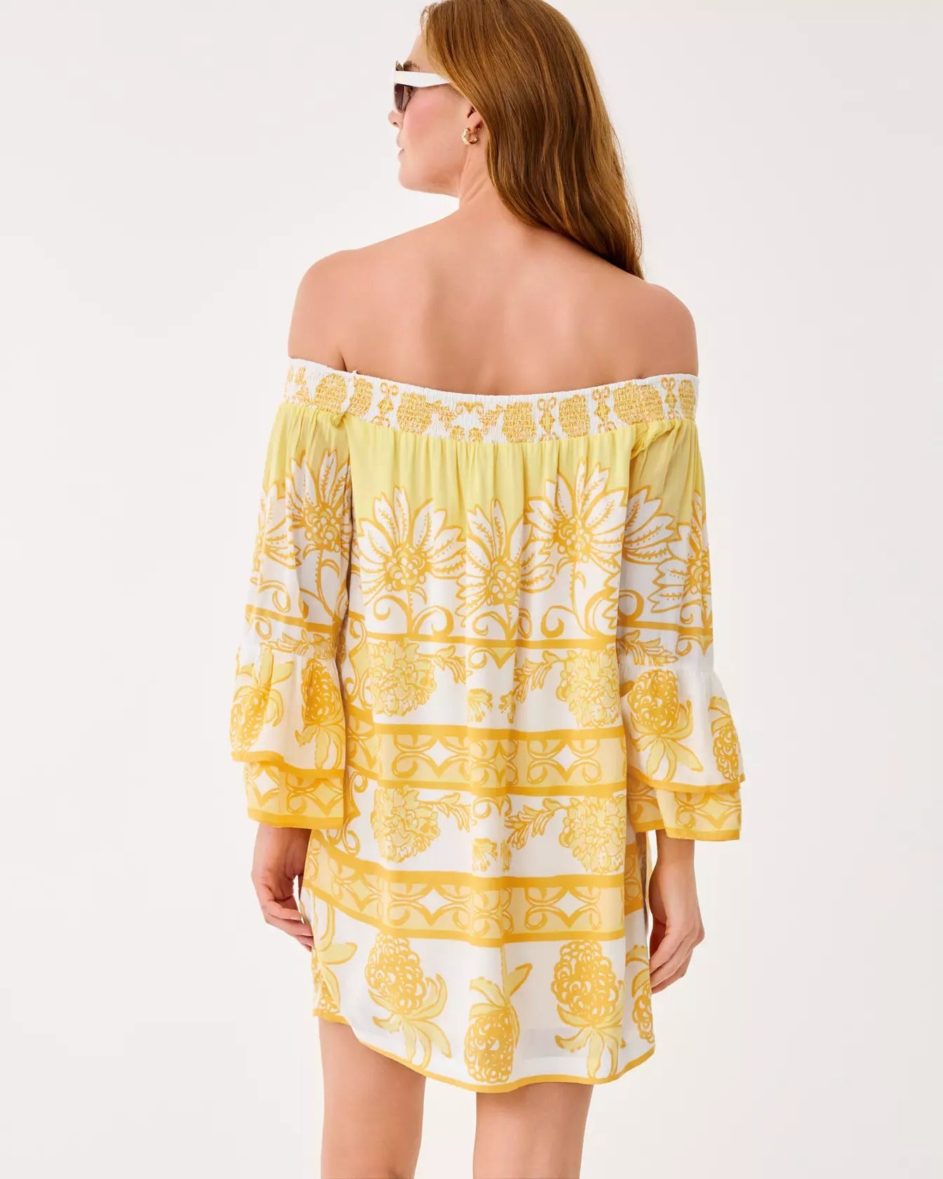 Lilly Pulitzer Kaori Off-the-Shoulder Dress in Golden Glow Juicy Story