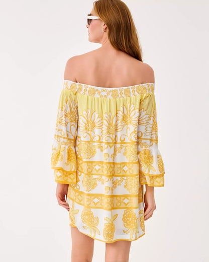 Lilly Pulitzer Kaori Off-the-Shoulder Dress in Golden Glow Juicy Story
